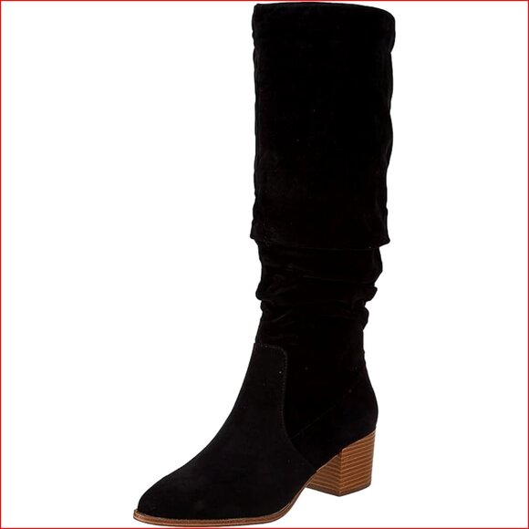 Women's Tall Block Heel Knee-High Boots Faux Leather Memory Foam